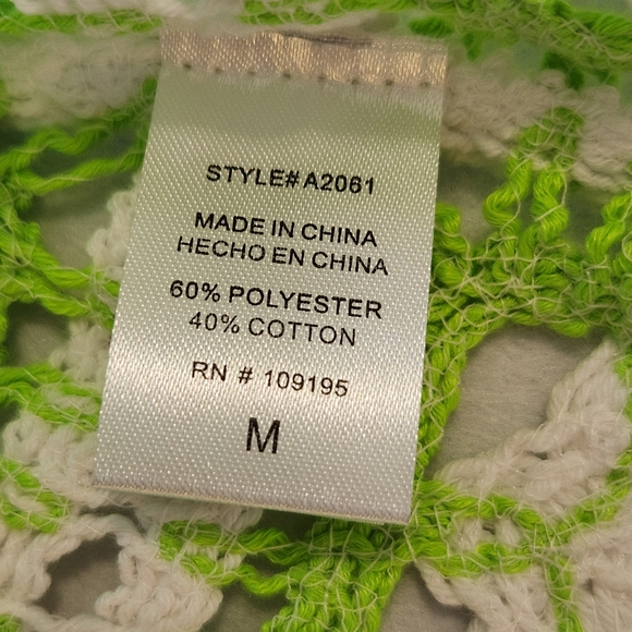 JULIA Cropped Patchwork Crochet Tank Top in Neon Green & White Size Medium - Picture 9 of 9